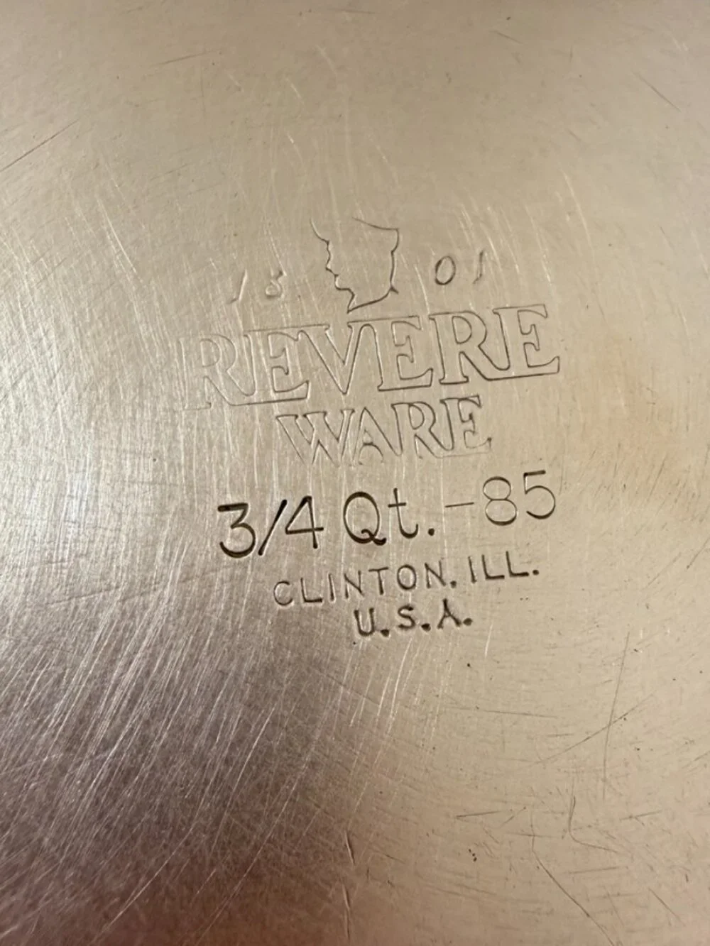 Vintage Revere Ware 3/4 QT -85 Sauce Pan 1801 Copper Bottom Clinton IL USA w/Lid